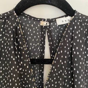 SANDRO PARIS Black and White Blouse with Zipper Detail